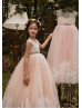 Lace Tulle Floor Length Corset Back Flower Girl Dress Little Bridal Gown Lace Tulle Floor Length Corset Back Flower Girl Dress Little Bridal Gown